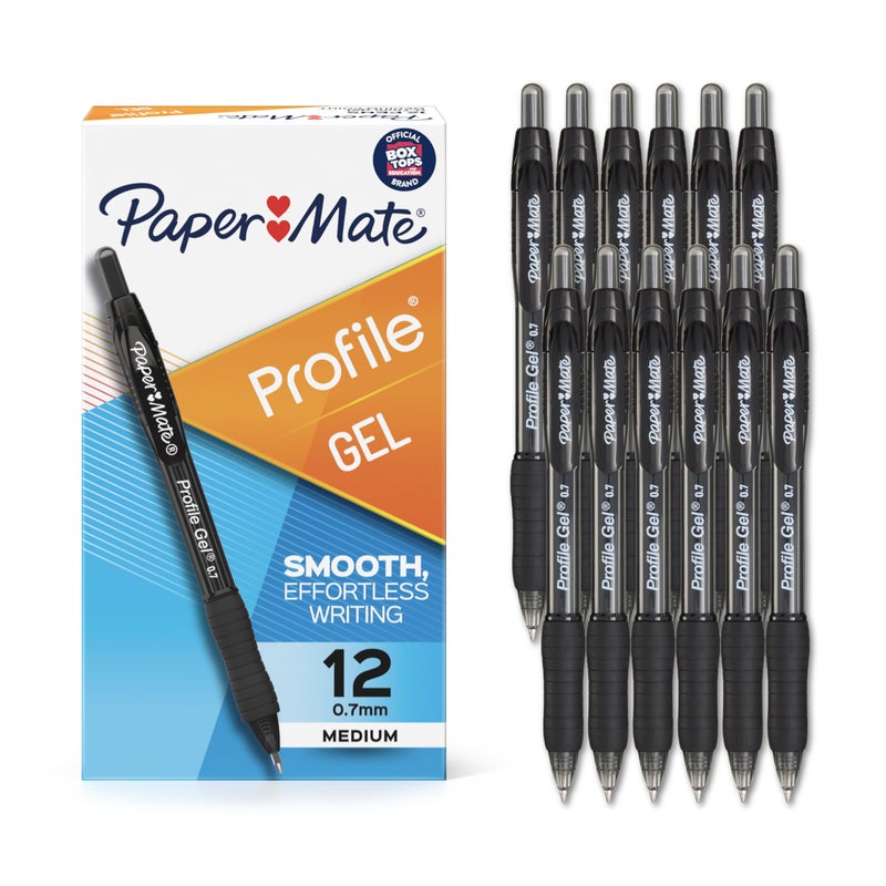 Paper Mate Gel Pen Profile Retractable Pen 0.7mm Black 12 Count - Image 1